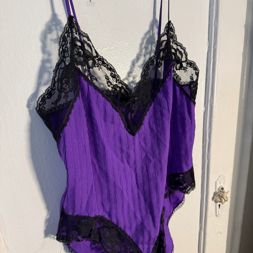 Vtg 90s Sears Purple Lace Bodysuit M Whimsigoth anything but simple slip - Picture 2 of 10